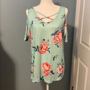 Tickled teal cold shoulder tunic